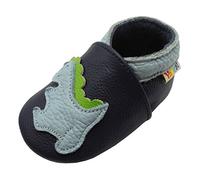 YALION Baby Junge Mädchen Weicher Leder Lauflernschuhe Krabbelschuhe Babyhausschuhe mit Wildledersohlen,Dinosaurier Marineblau,12-18 Monate