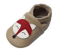 YALION Baby Junge Mädchen Weicher Leder Lauflernschuhe Krabbelschuhe Babyhausschuhe mit Wildledersohlen(18-24 Monate, Red Cute Fox)