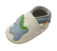 YALION Baby Junge Mädchen Weicher Leder Lauflernschuhe Krabbelschuhe Babyhausschuhe mit Wildledersohlen (white-A Dinosaurier,6-12 Monate)