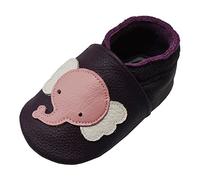 YALION Baby Weiche Leder Lauflernschuhe Krabbelschuhe Hausschuhe Lederpuschen Elefant (18-24 Monate, Dunkelviolett)