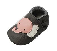 YALION Baby Weiche Leder Lauflernschuhe Krabbelschuhe Hausschuhe Lederpuschen Elefant Dunkelgrau (18-24 Monate, Dunkelgrau)