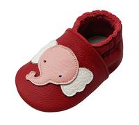 YALION Baby Weiche Leder Lauflernschuhe Krabbelschuhe Hausschuhe Lederpuschen Elefant Rot (18-24 Monate, Rot)