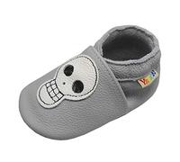YALION Krabbelschuh Babyschuh Lauflernschuh Jungen Mädchen Baby Weicher Flexibles Leder mit Mokassins Wildledersohlen Elastische Knöchel Lederpuschen(Grau Weiß,12-18 Monate,L,22-23 EU)