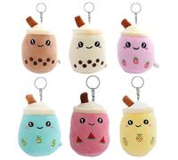 YaLiyA 6er-Pack Bubble Tea Kuscheltier SchlüsselanhängerBubble Tea Kuscheltier Mit Schlüsselanhänger Pearl Milk Tea Kuscheltier Gefüllte Plüsch Spielzeug für Party/Geschenke/Klassenzimmer