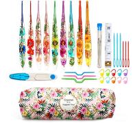Yallmie Häkelnadel Set, 9 Stück Häkelset für Anfänger Metall Häkelnadeln Set mit Floralem Harzgriff Häkeln Stricken Nadeln Kit 2mm-6mm mit Tragbaren Tasche für Anfänger Profis Häkeln