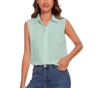 YAMANMAN Ärmelloses Damen-Hemd, Knopfleiste, klassischer Kragen, Bluse, Basic, Tank-Top, Arbeit, Büro, Chiffon-Top, Mintgrün, Klein