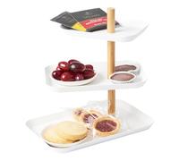 YAMAZAKI 1581 RIN 3Tiered Accessory Stand with Rotatable Trays, white, Steel/Wood, 25 x 16 x 25.5 cm