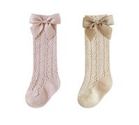 YAMEE Kniestrümpfe Sommer Mädchen Bogen 2 Paar,Kindersocken Knielang,Lange Socken Sommersocken mit Süße Schleifen für Baby Kinder 0-5 Jahren