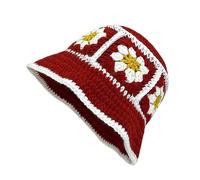 YAMEIZE Handmade Crochet Gestrickter Eimer Hut - für Damen Mützen Häkelmütze Stilvolle Blumen Knitted Eimer Hut Sonne Beanies Strand Reisen Outdoor