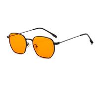 YAMEIZE Kleine Sonnenbrille Quadrat Damen Herren Hexagon Vintage Retro Polygon Sonnenbrille Metallrahmen Eckig Brillen UV 400 Schutz orange
