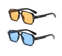 YAMEIZE Retro Pilot Double Bridge Rechteck - Sonnenbrille für Damen Herren Klassischer Style Quadrat Vintage Brillen UV400 Schutz Fahren Outdoor
