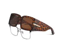 YAMEIZE Retro Wear Over Rechteck Sonnenbrille für Damen Herren Brille Vintage Shades UV400 Schutz Outdoor (Brauner Leopard)