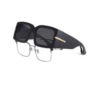 YAMEIZE Retro Wear Over Rechteck Sonnenbrille für Damen Herren Brille Vintage Shades UV400 Schutz Outdoor (Schwarz Grau)