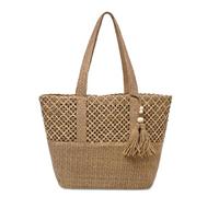 YAMEIZE Stroh Strandtasche für Damen Faltbare Große Gewebte Strohtasche Tasche Schultertasche mit Reißverschluss Sommerurlaub