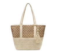 YAMEIZE Stroh Strandtasche für Damen Faltbare Große Gewebte Strohtasche Tasche Schultertasche mit Reißverschluss Sommerurlaub