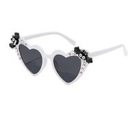 YAMEIZE Vintage Weiß Liebe Herz Skull - Sonnenbrille für Damen Herren Kinder Herzform Skull Pumpkin Bat Halloween Fancy Funny Brille Party Outdoor
