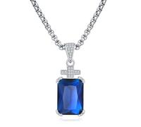 YAMI Männer Halskette, Kreuzanhänger Mit 60cm Edelstahlkette, 17,5 Karat Saphir Cubic Zirconia Diamant, Smaragdschnitte Geburtsstein, Schmuck-Geschenk,Jubiläumsgeschenke, Geschenke für Männer