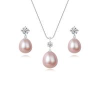 YAMI Perlenschmuckset für Damen, 9,5-11 mm Süßwasser-/Salzwasserperlenkette und 8-8,5 mm Perlenohrringe, Perlenohrringe Silber 925, Echte Perlenkette Damen, Ideal für Geschenke