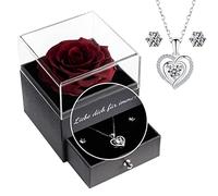 Yamonic Infinity Rosen Geschenke für Frauen Ewige Rose mit Herz Halskette 925 Sterling Silber Damen Kette schmuck Geschenke Für Mama Oma, Konservierte Echte Rose Geschenk Valentinstag Muttertag