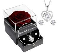 Yamonic Valentinstagsgeschenk für Sie, Ewige Echte Rose mit Kette 925 Sterling Silber,Infinity Rose Geschenke für Frauen,Herz Halskette Frauen Geschenk Valentinstag Geburtstag, Geschenke für Freundin