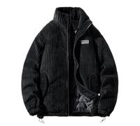 Yancremio Cordjacke für Herren im Herbst und Winter Modische einfarbige lässige warme Jacke mit Stehkragen Lockere Trendige übergroße Dicke Jacke (Schwarz,L)