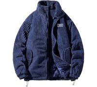 Yancremio Cordjacke für Herren im Herbst und Winter Modische einfarbige lässige warme Jacke mit Stehkragen Lockere Trendige übergroße Dicke Jacke (Blau,L)