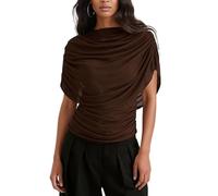 Yancremio Damen Cape Top Aus Chiffon Mit Tailliertem Schalkragen Und Faltenwurf Sommer Trend Im Y2K-Stil Lässig Sexy Elegant Party Streetwear (Braun,M)