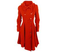 Yancremio Damen Eleganter Trenchcoat mit Kapuze Mode Lässiger Gothic Tweed Mantel Viktorianischer Schlanker Trenchcoat mit Kapuze Winter Revers Einreihiger Mantel (Rot, L)