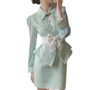 Yancremio Elegantes Revers Button Down Oberteil und Hüftrock für Damen zweiteilig Modisches Business Casual Set mit formellen Röcken Büro Set für Urlaub und Dating (Grün,M)