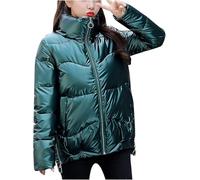 Yancremio Kurze glänzende Daunenjacke für Damen im Winter Warme Dicke Winddichte Jacke mit Reißverschluss für den Außenbereich Modische lockere Freizeitjacke (Grün,XL)