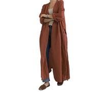 Yancremio Lässige Lockere Damenjacke Aus Japanischem Leinen Für Frühling Und Herbst Mode Trendige Vielseitige Dünne Strickjacke Mit Langen Ärmeln Und Gürtel (Orange,5XL)