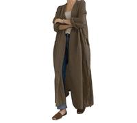 Yancremio Lässige Lockere Damenjacke Aus Japanischem Leinen Für Frühling Und Herbst Mode Trendige Vielseitige Dünne Strickjacke Mit Langen Ärmeln Und Gürtel (Kaffee,L)