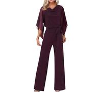 Yancremio Lässiger Jumpsuit für Damen, eleganter Büro-Jumpsuit, Hochzeitsgäste im Sommer und Feiertagspartys (Rot,S)