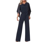 Yancremio Lässiger Jumpsuit für Damen Eleganter Jumpsuit fürs Büro Leichter Jumpsuit für Hochzeitsgäste im Sommer Jumpsuit für Feiertagspartys (Dunkelblau,S)