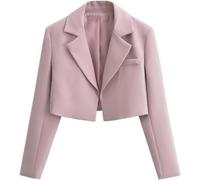 Yancremio Modischer Kurzblazer für Damen Eleganter Blazer für Damen für den Business Arbeitsplatz im Büro Lockerer lässiger Blazer mit Revers für die Arbeit (Rosa,S)