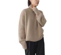 Yancremio Rollkragenpullover für Damen Modischer lässiger lockerer Warmer Strickpullover Eleganter Dicker weicher Rollkragenpullover in Volltonfarbe (Kamel,L)