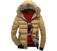 Yancremio Schmale Daunenjacke mit Kapuze für Herren Herbst und Wintermodetrend Dickere Jacke mit Kapuze Winddichte warme Outdoor Wanderjacke