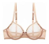 YANDW Sexy Durchsichtiger Nicht-Wattierter BHS Ungefüttert Bügel Spitze Mesh Ultra Dünner transparenter Bralette Beige, 80C