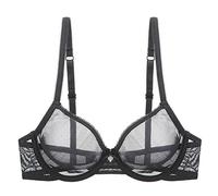YANDW Sexy Durchsichtiger Nicht-Wattierter BHS Ungefüttert Bügel Spitze Mesh Ultra Dünner transparenter Bralette Schwarz, 80E