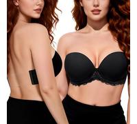YANDW Strapless Lightly Padded Full Figured Coverage Bra Clear Back Multiway Invisible Straps Backless Brassiere for Women Black, 42F
