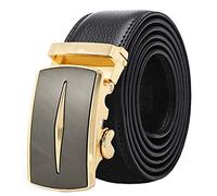 Yangver Herrengürtel mit Automatikschnalle,Ledergürtel mit Automatik Schnalle für Männer,Business und Anzug Freizeit Gürtel Leder Herren Verstellbare Schnalle (Gold-schwarz, W3.5cm/L110cm)