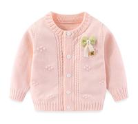 Yanmucy Baby Mädchen Pullover Strickjacken Schleife Baumwolle Strickpullover Mantel Kleinkind Baby Kleidung Warme Strickwaren Frühling Herbst Jacke (DE/NL/SE/PL, Alter, 6 Monate, 9 Monate, Rosa)