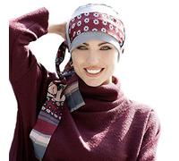 Yanna - Damen Mütze für Chemotherapie, Krebspatienten und Frauen mit Haarausfall - Turban-Stil - aus Bambus (Grau Maroon Blume)