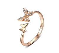 YANQSHM Damenring Silber 925,Vintage Verstellbare Ringe Eleganter Zirkon Goldener Schmetterling Silberringe Weihnachtsschmuck Geschenk Eheringe Für Damen Damen