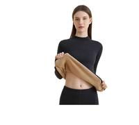 YANSHUYU ThermounterwäSche Damen 1 Set Dicke Thermounterwäsche for Damen, Stehkragen, nahtlos, warm, Winter, langärmlig, Thermounterwäsche-Set ThermounterwäSche(Black Set,3XL)