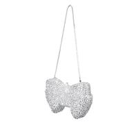 yanwuwa Elegante Party-Handtasche mit Schleife, mit Kettenriemen, modische Damen-Abendtasche, Umhängetasche, silber