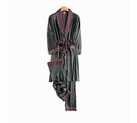 YANYUESHOP Seiden-Nachthemd Herren Sommer dünner gestreifter Langer Sommer-Eisseide-Pyjama Bademantel Frühlings- und Herbstanzug (Color : A, Size : 3XL Code)