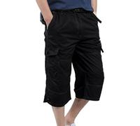 YAOBAOLE Cargohose Herren mit Gummizug Freizeithose Sommer Dreiviertel Cargo Shorts Bundeswehr Hose Männer Capri Pants Schwarz XL