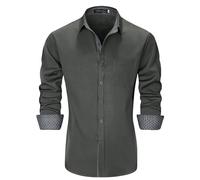 YAOBAOLE Hemd Herren Langarm Bügelleichtes Businesshemd Button-Down Pure Anzug Hochzeit Modern Fit Grau 3XL