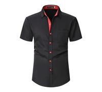 YAOBAOLE Herren Kurzarm Freizeithemd Lässiges Pure Anzug Sommer Klassisch Stretch Businesshemd Regular Fit Schwarz XL